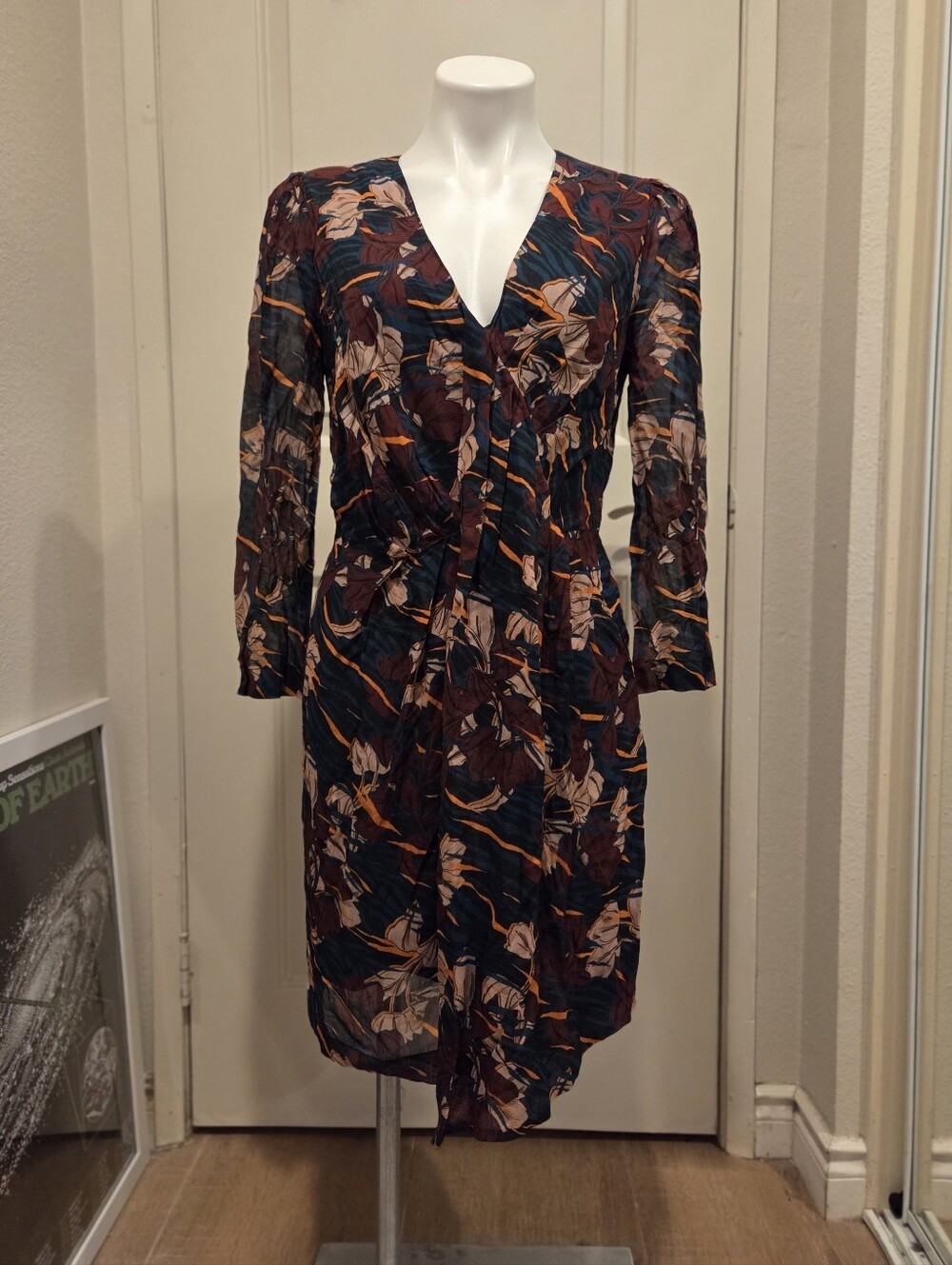 AnnaRita N. Floral Wrap Mini Dress in Burgundy & Teal Italian Size 44 / US 8